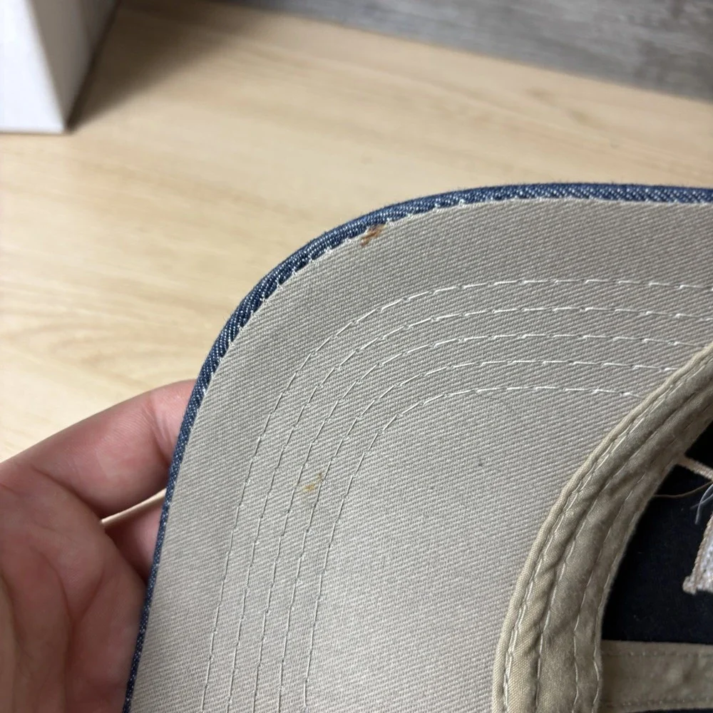Bay St Louis Hat Cap Snap Back Blue Denim Tan Mesh Trucker Embroidered Mens